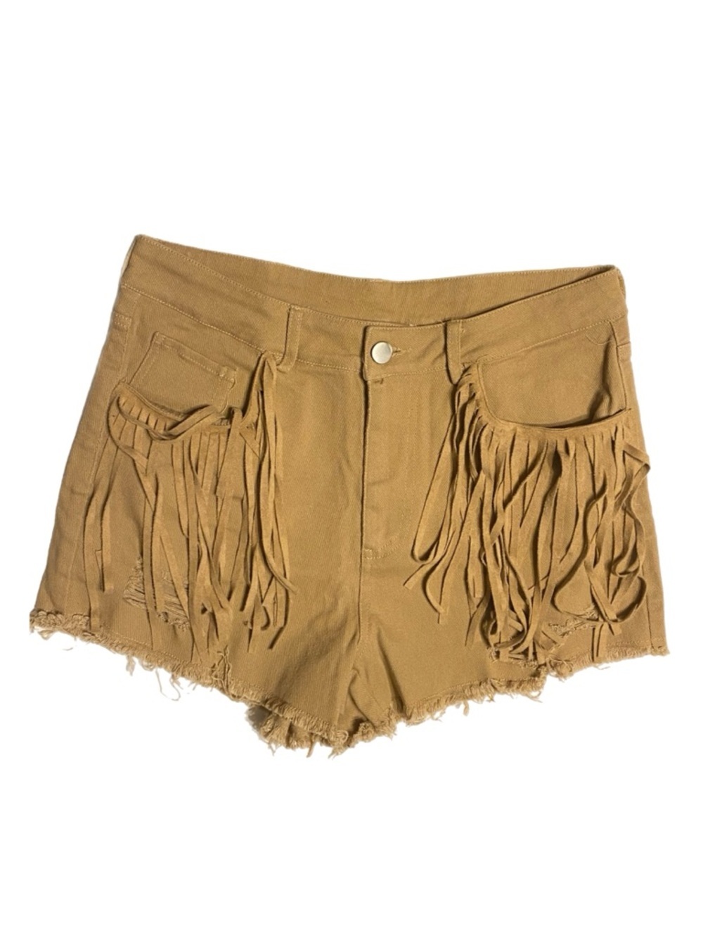 Fringed Western Denim Fringed Shorts Tan Women M